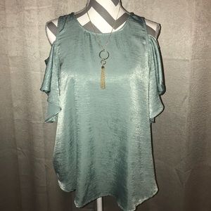 GORGEOUS Green Cold Shoulder Top